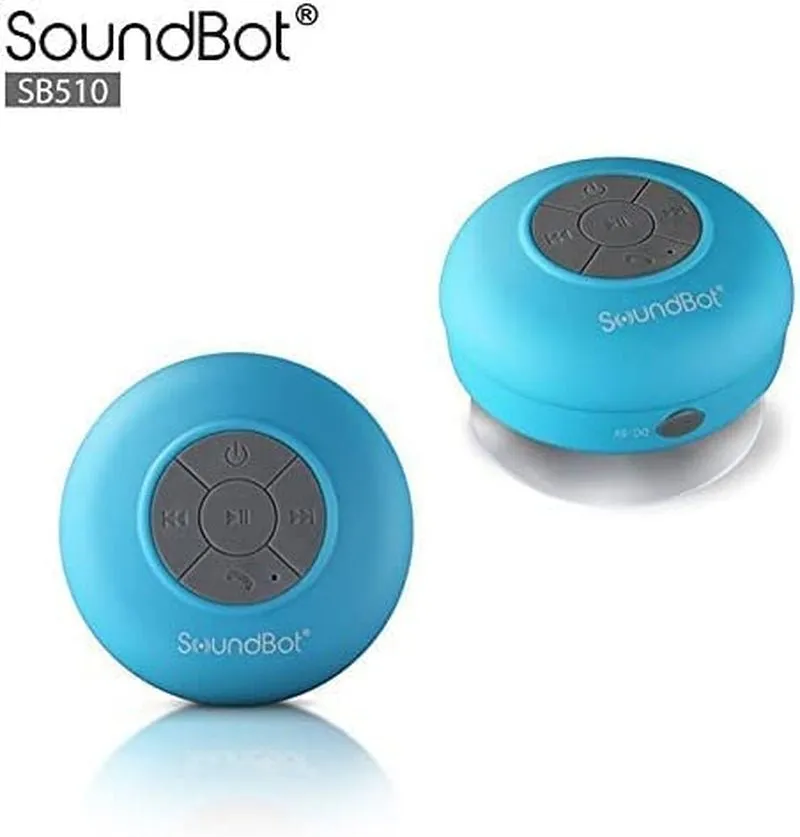 Soundbot SB510 HD Water Resistant Bluetooth 4.0 Shower Speaker, Handsfree Portable Speakerphone with Built-In Mic, 6Hrs of Playtime, Control Buttons and Dedicated Suction Cup_Blue