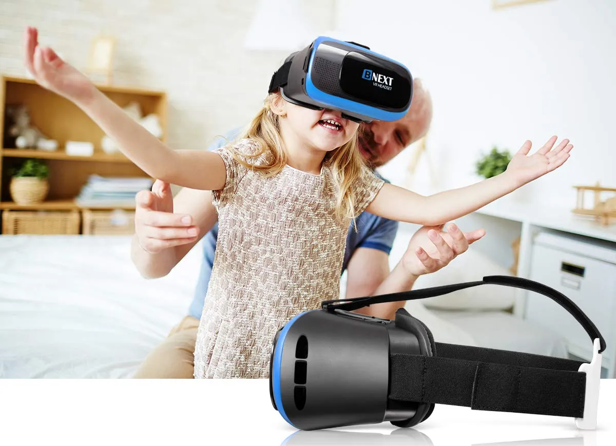 VR Headset Compatible with iPhone & Android Phone - Universal Virtual Reality Goggles - Play Your Best Mobile Games 360 Movies with Soft & Comfortable New 3D VR Glasses | Blue | w/Eye Protection