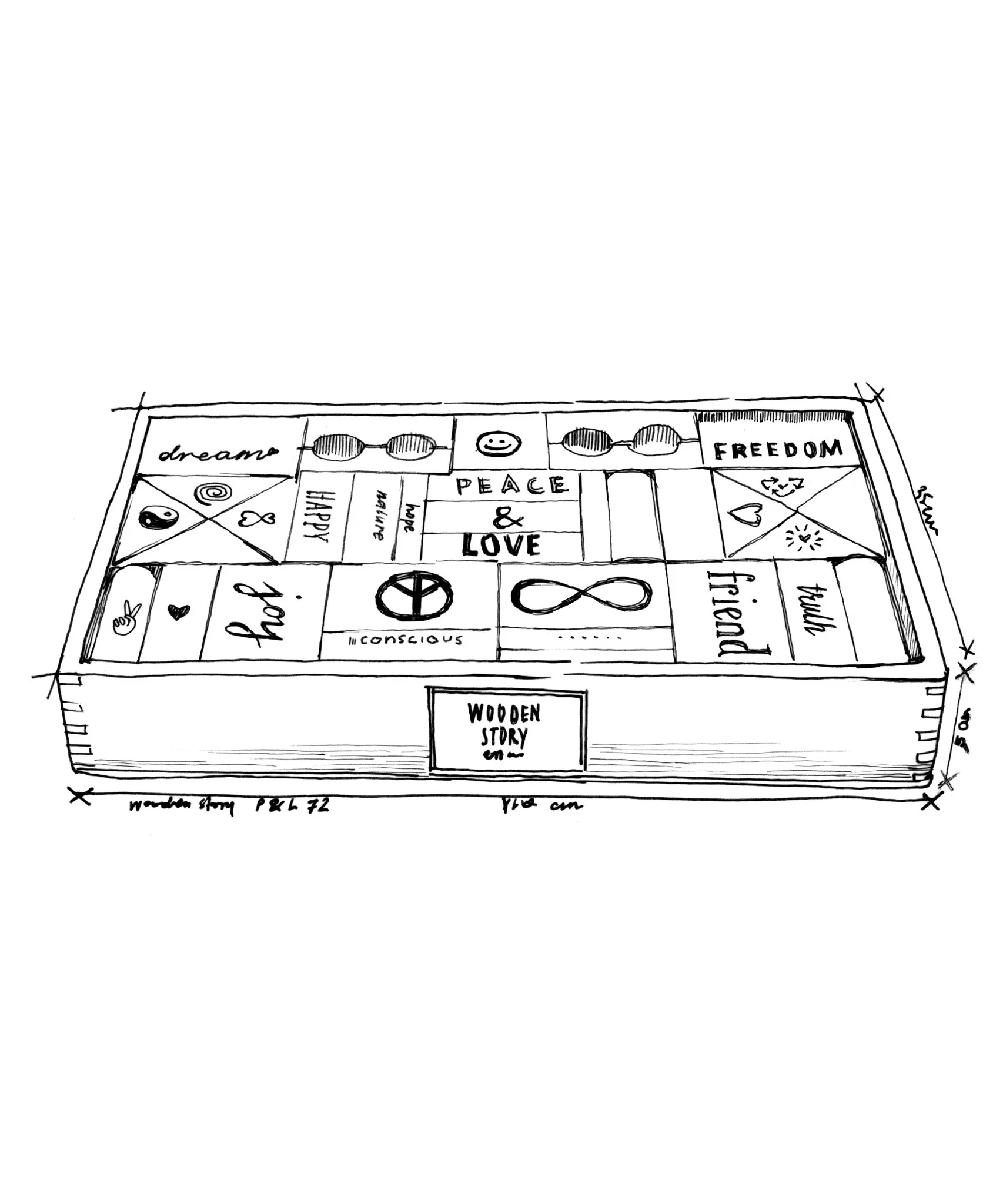 Wooden Story Peace & Love XL Blocks - 72 Tray